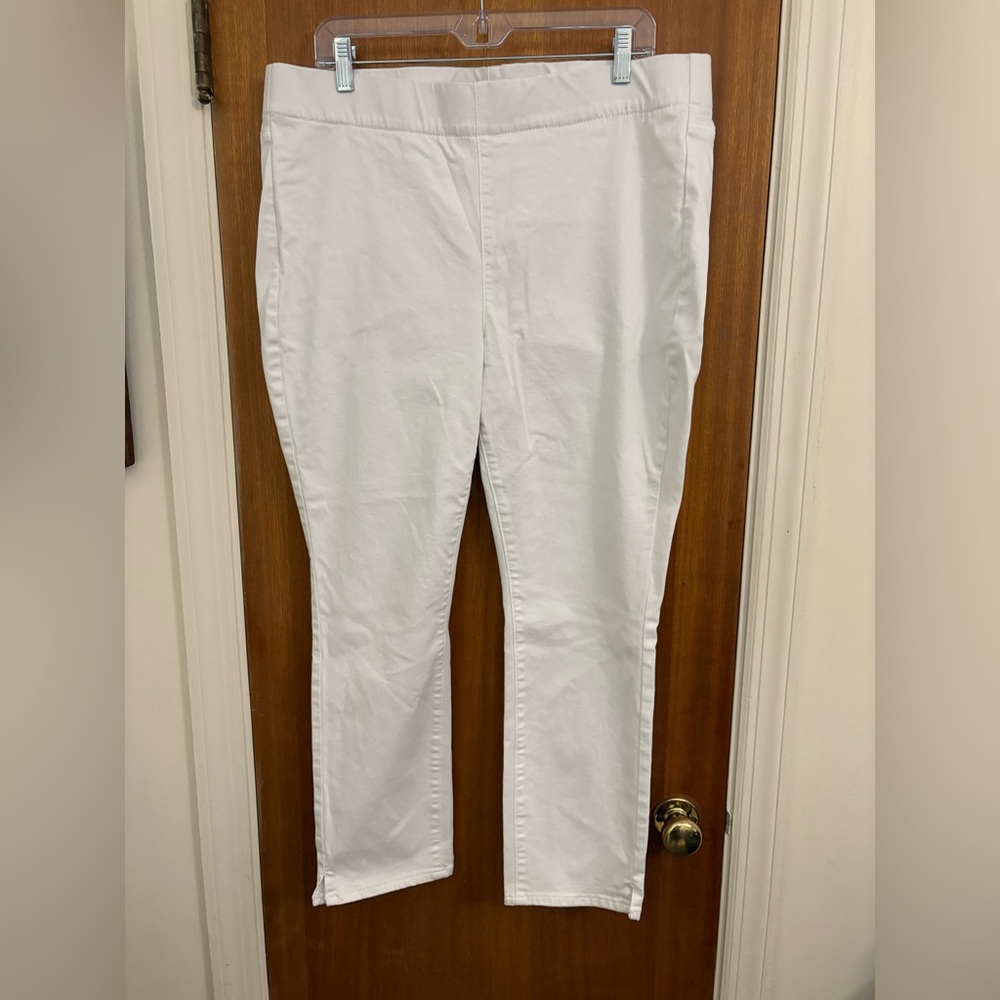 NYDJ Women’sWhite Elastic Waist Straight Leg Jeans-Cotton/Poly-Sz 16